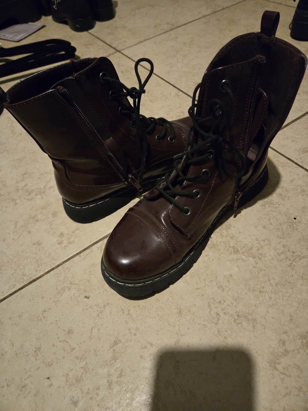 Maroon Lace-Up Combat Boots